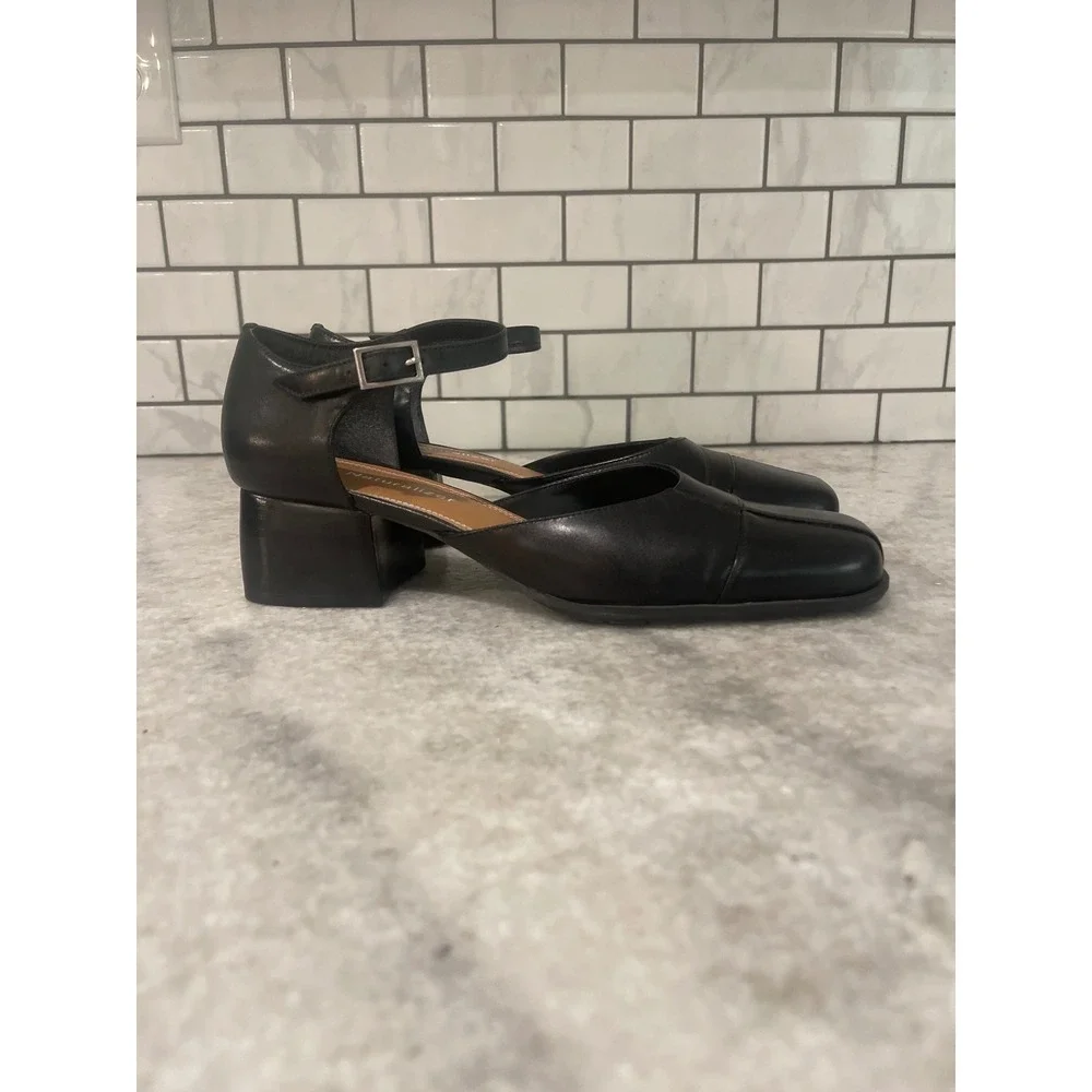 Naturalizer Pumps Womens 7.5 Black Leather Mary Jane Square Toe Block Heel